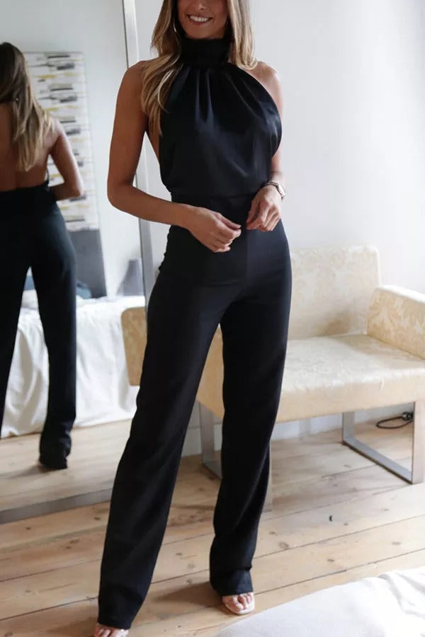 Yuki - Thriving All Night Satin Halterneck Jumpsuit