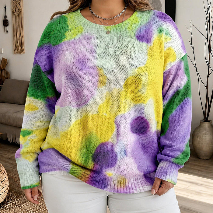 Dame Genser med Rund Hals og Tie-Dye Mønster