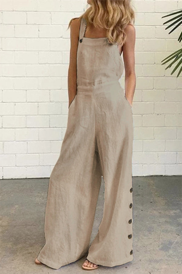 Hazel - Uformell Solid Spenne Firkantet Krage Vanlige Jumpsuits