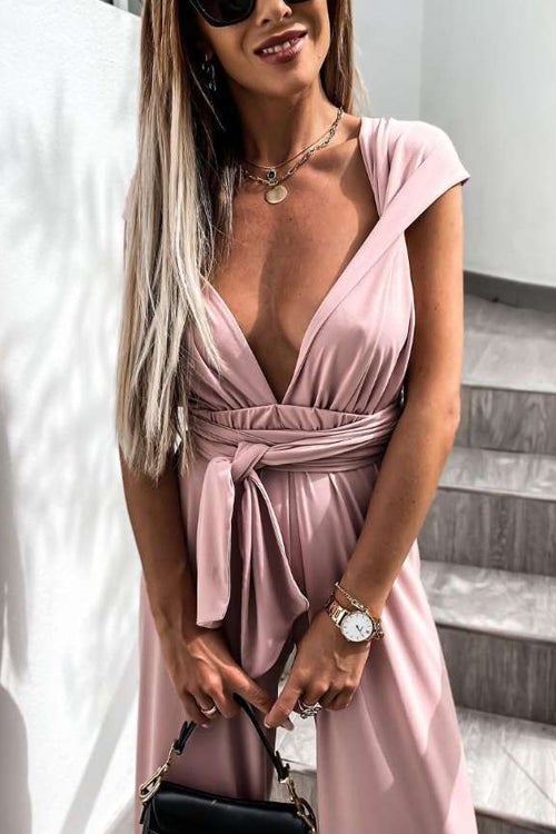 Edith - Ensfarget Slim V-hals Snøring Uten Ermer Jumpsuit