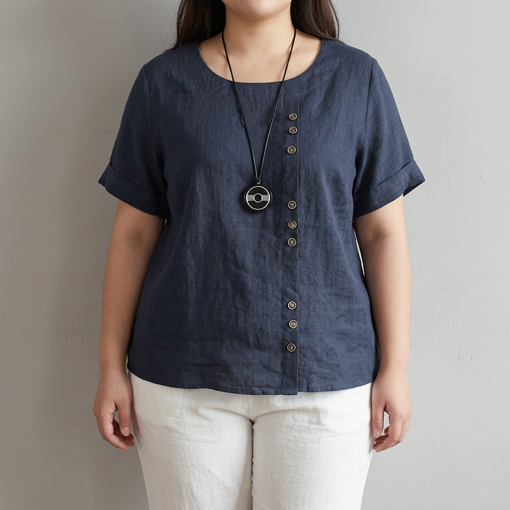 Opaline rund hals knappet T-skjorte