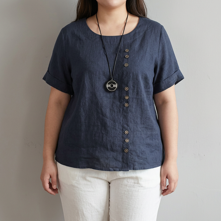 Opaline rund hals knappet T-skjorte
