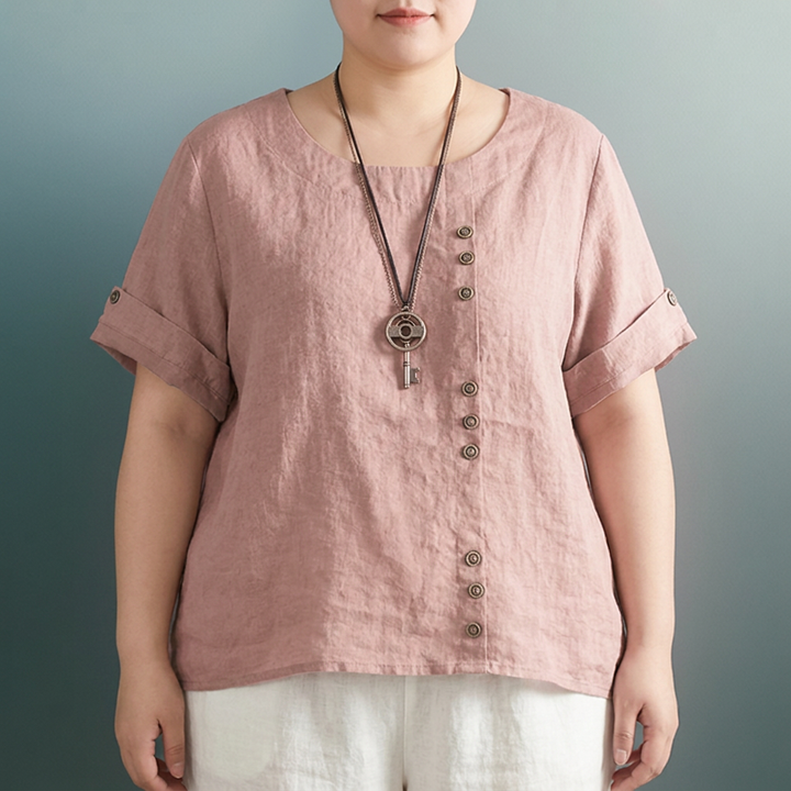 Opaline rund hals knappet T-skjorte