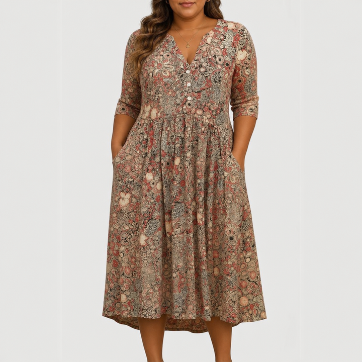 Evelyn | Elegant Midi Kjole Med Lommer