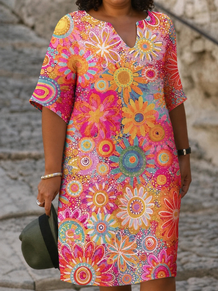 Della | Livlig Blomstrete Midi Kjole