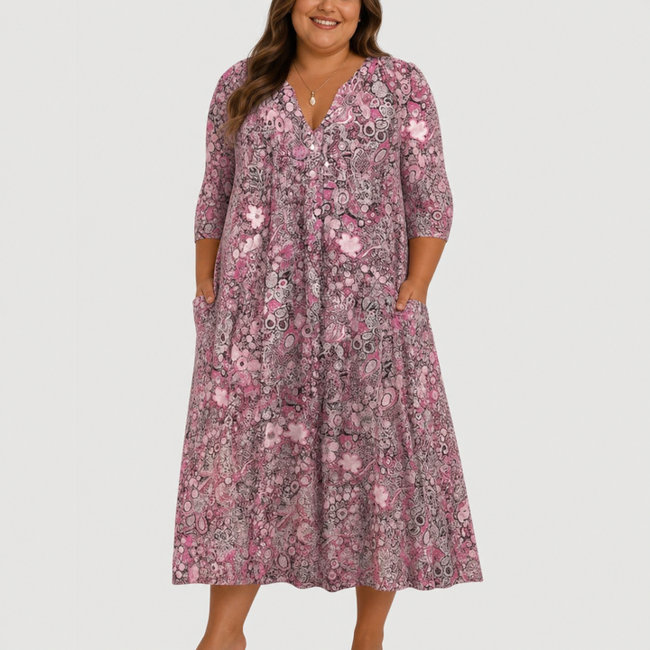 Evelyn | Elegant Midi Kjole Med Lommer