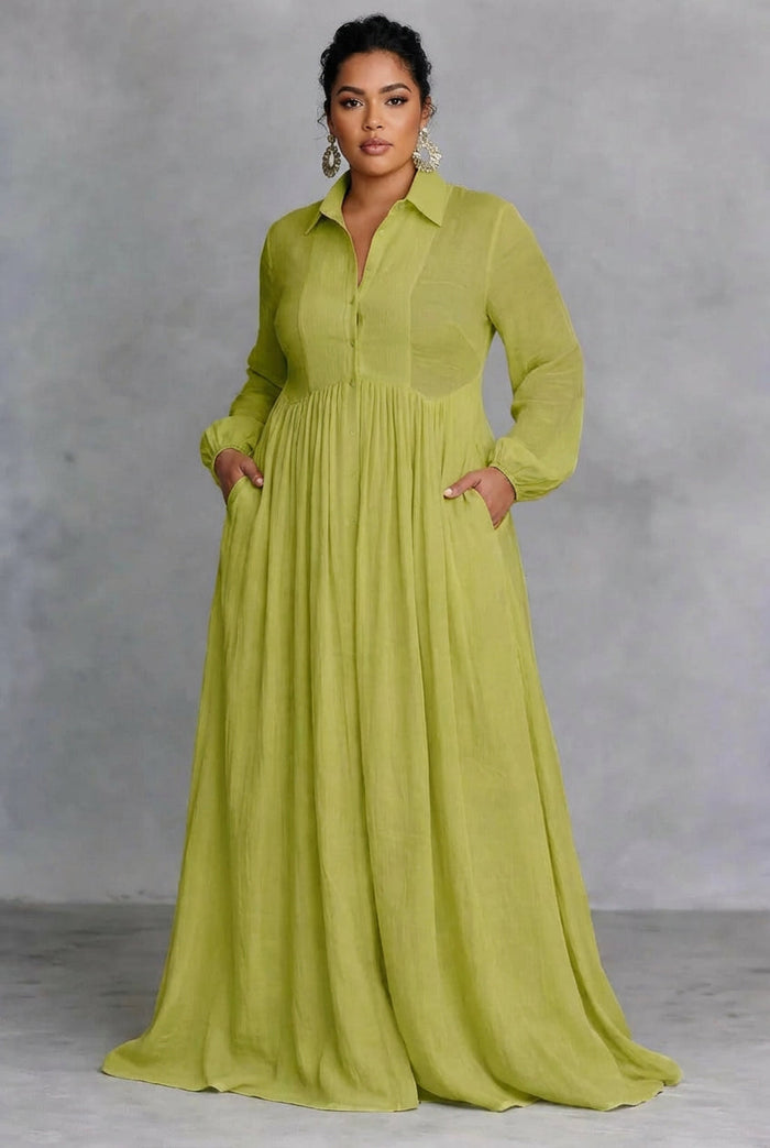 Verity | Flytende Knappe-Front Maxi Kjole