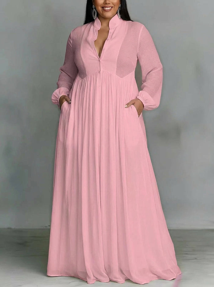 Edith | Rosa Flytende Knappe-Front Maxi Kjole