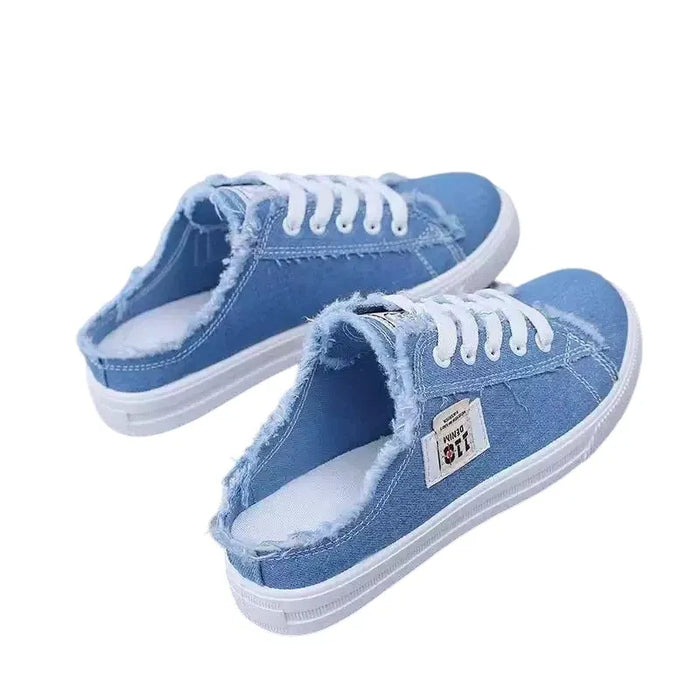 Dame Mule-Sneakers med Snøring og Frynset Kant