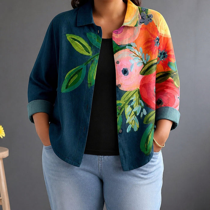 Dame Blomstret Skjorte med Malt Valmueprint