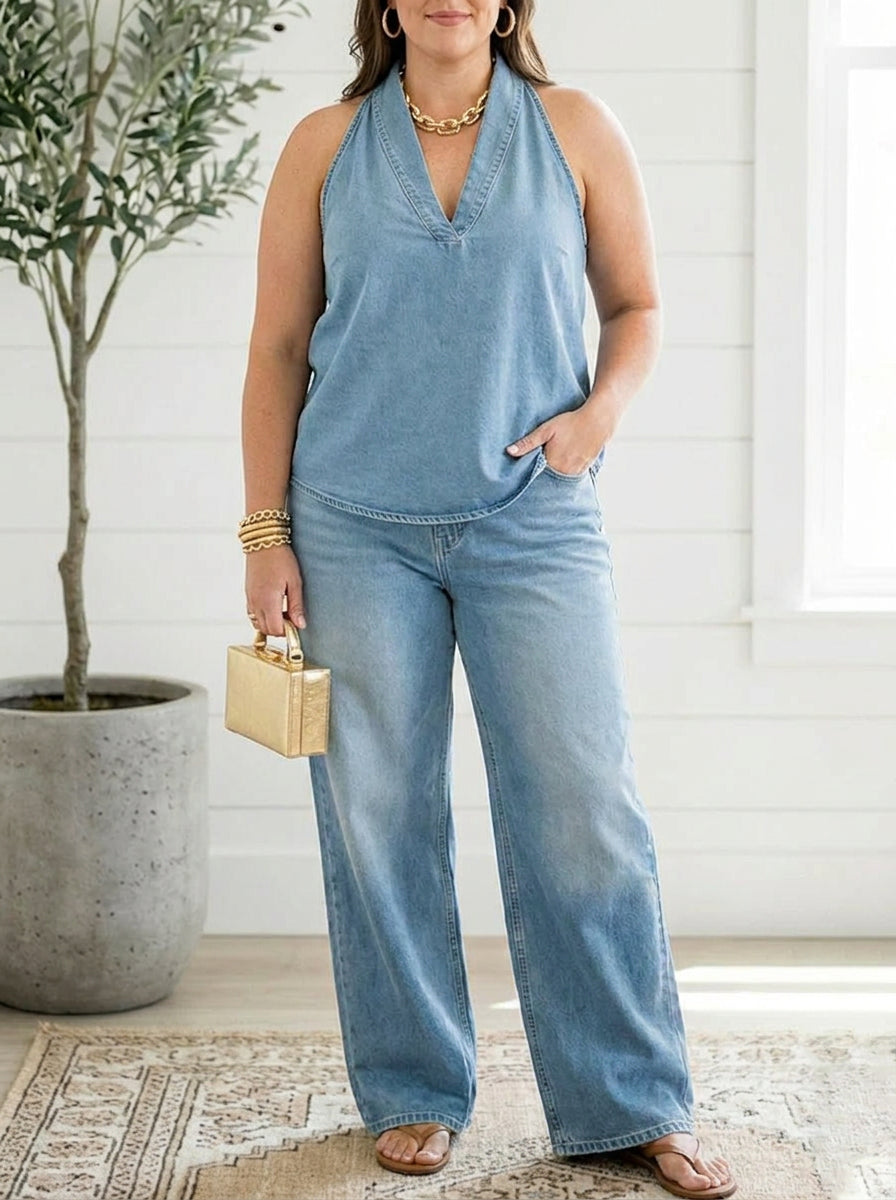 Junia | Vintage Vasket Myk Denim-Look To-Delers Sett