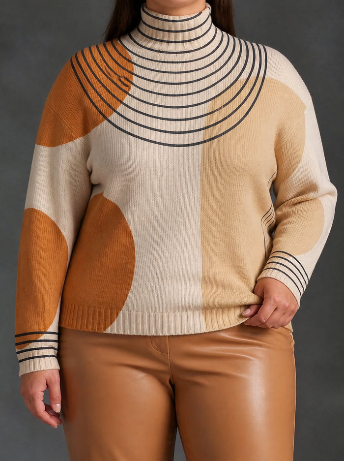 Dame Turtleneck-Genser med Fargeblokker og Buedetaljer