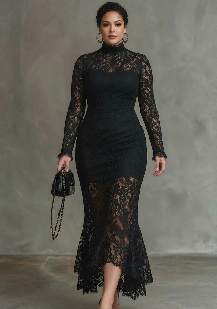 Elegant svart stretchy blonde fishtail maxikjole