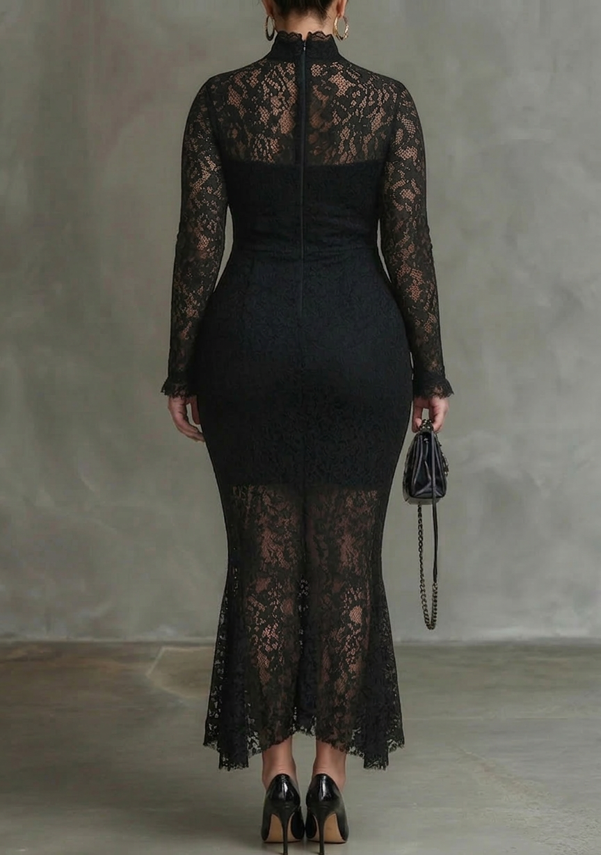 Elegant svart stretchy blonde fishtail maxikjole