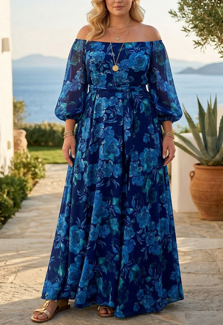 Colette - Lang kjole med blomsterdesign og avtagbare ermer