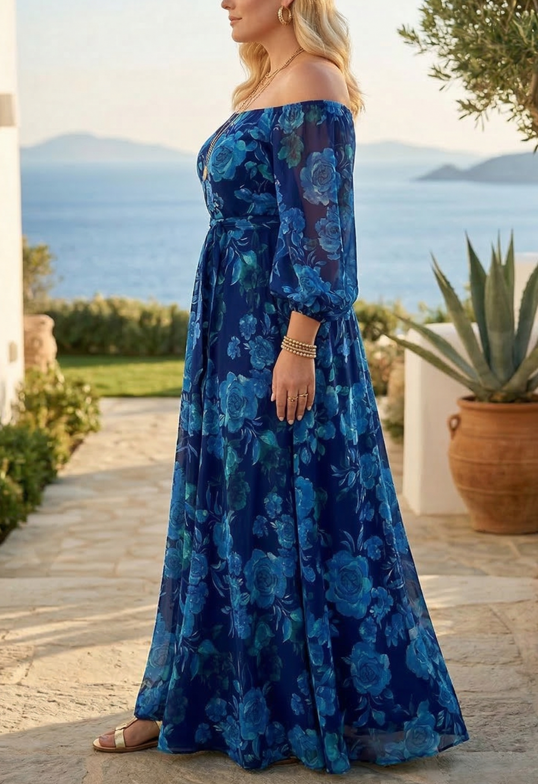 Colette - Lang kjole med blomsterdesign og avtagbare ermer