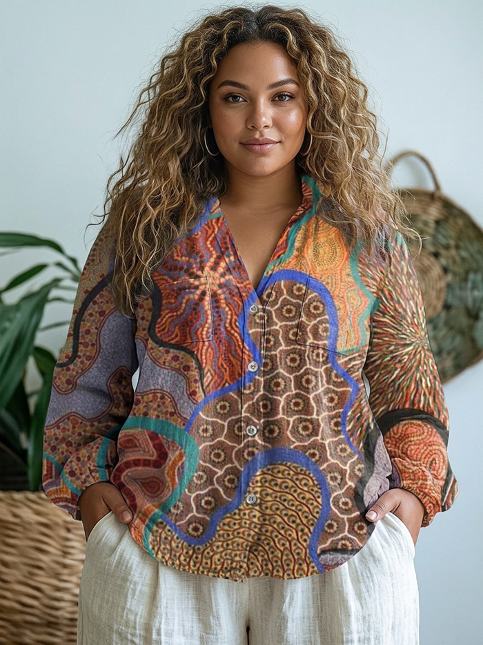 Rhian | Etnisk Stil Tribal Mønster Trykt Kvinne Casual Langermet