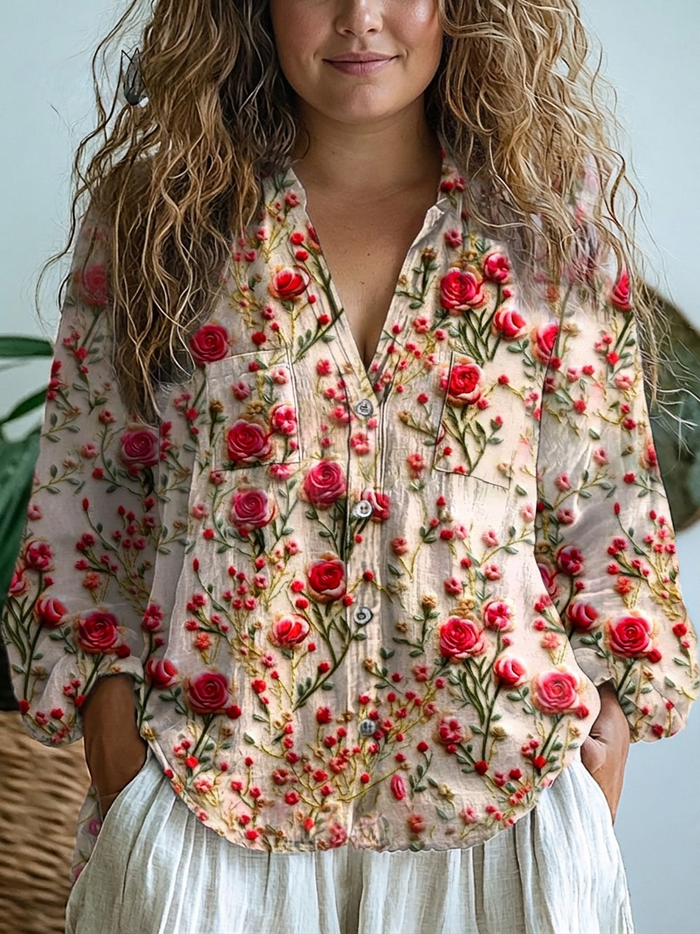 Daria | Retro Blomster Kunsttrykk Casual Langermet