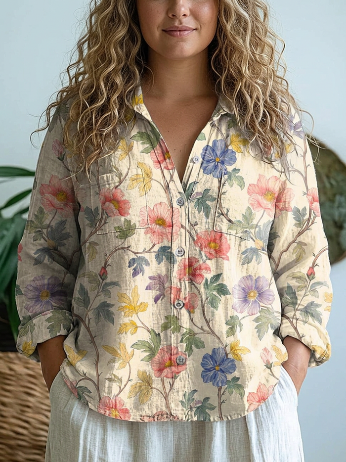 Jessamine | Nydelig Blomsterkunst Trykk Casual Langermet