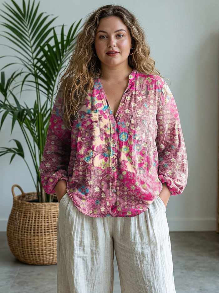 Rin | Vintage Floral Art Print Casual Langermet