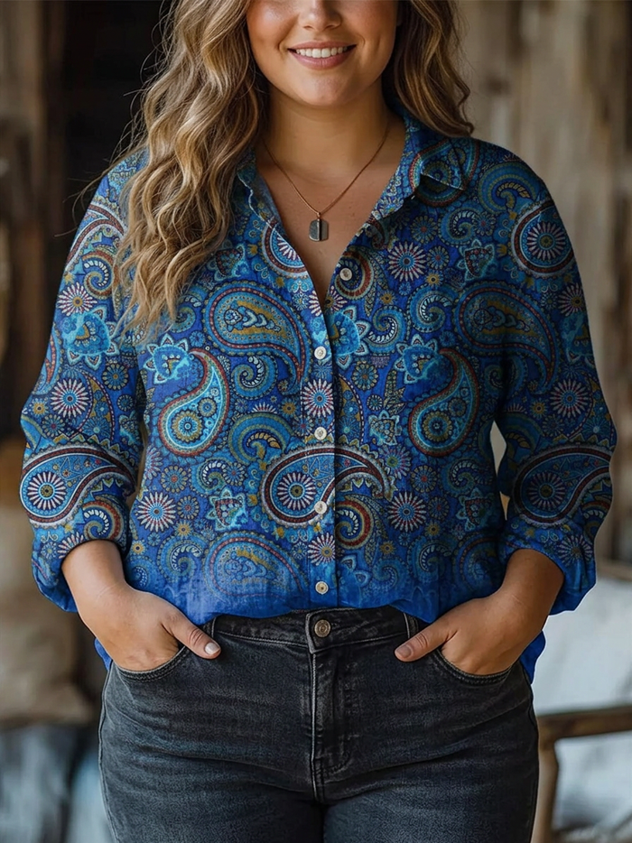 Floriane | Elegant Paisley-mønster trykt dameskjorte med lange ermer