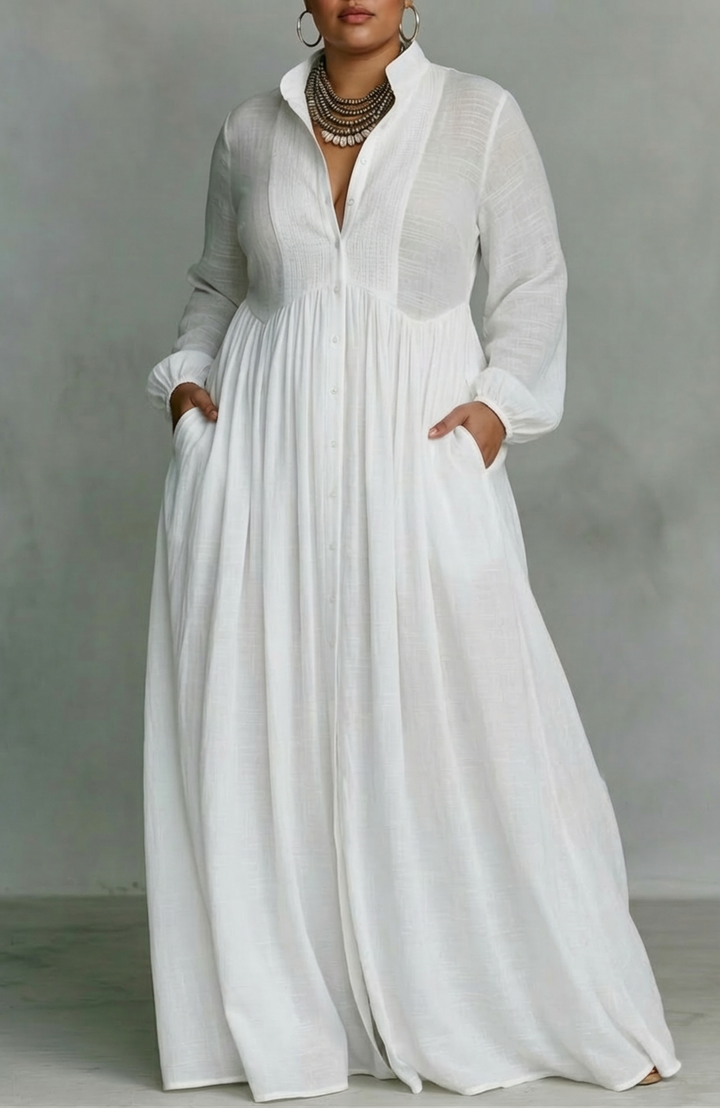 Cordelia | Flytende Knappefront Maxi Kjole