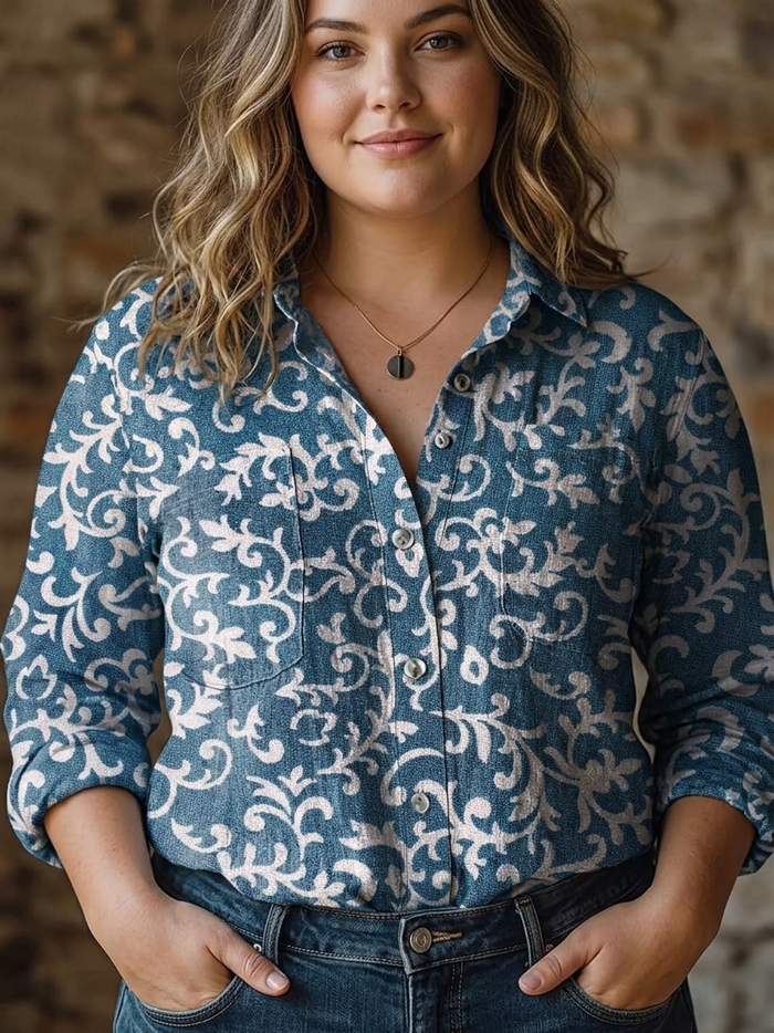 Yasmin | Vintage Blomster Kunsttrykk Casual Langermet
