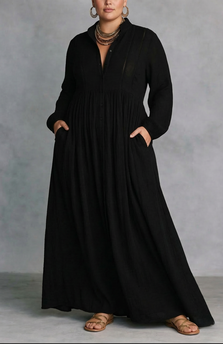 Cordelia | Flytende Knappefront Maxi Kjole