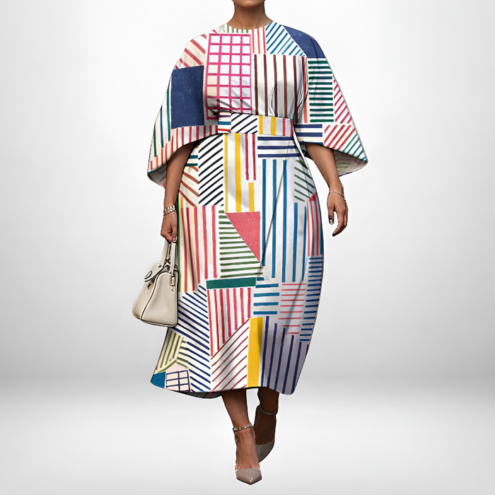 FERN | Geometrisk Midi med Skulpturert Midje og Moderne Kunst Eleganse