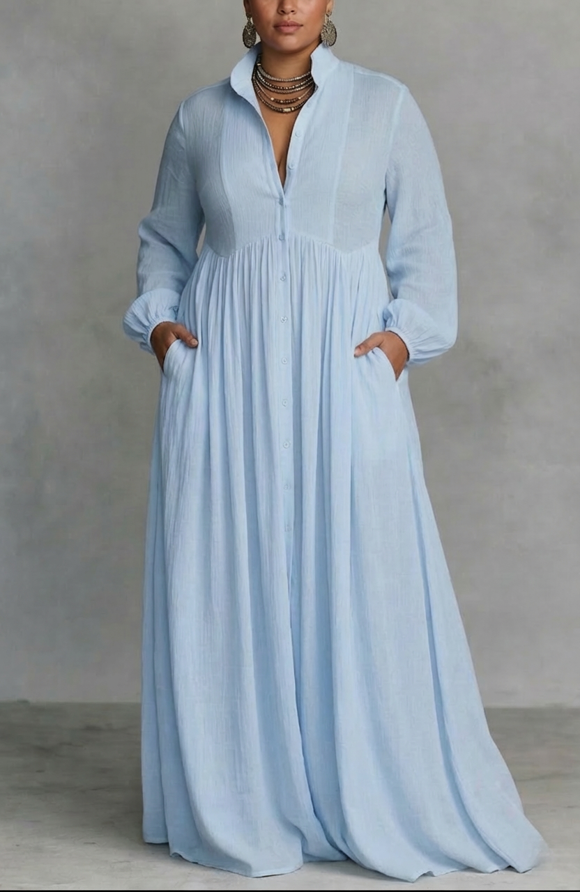 Cordelia | Flytende Knappefront Maxi Kjole