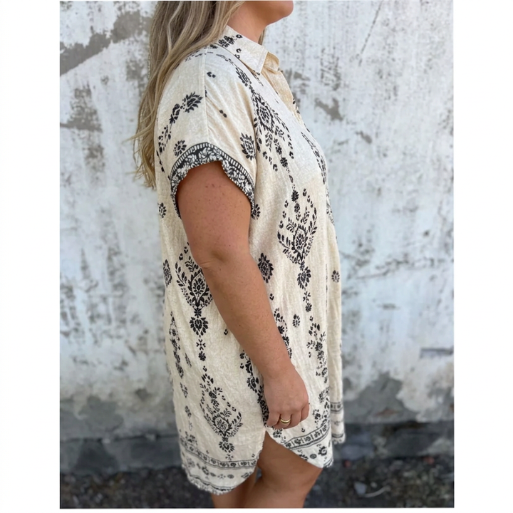 Lottie | Boho Kjole i Bomull-Lin