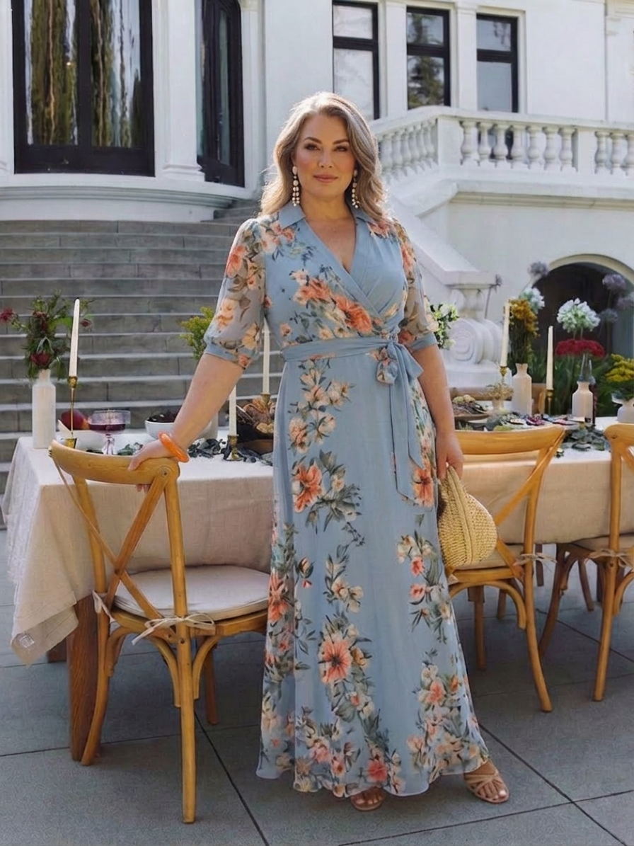 Hedda | Blomstrete Wrap V-hals Maxi Kjole